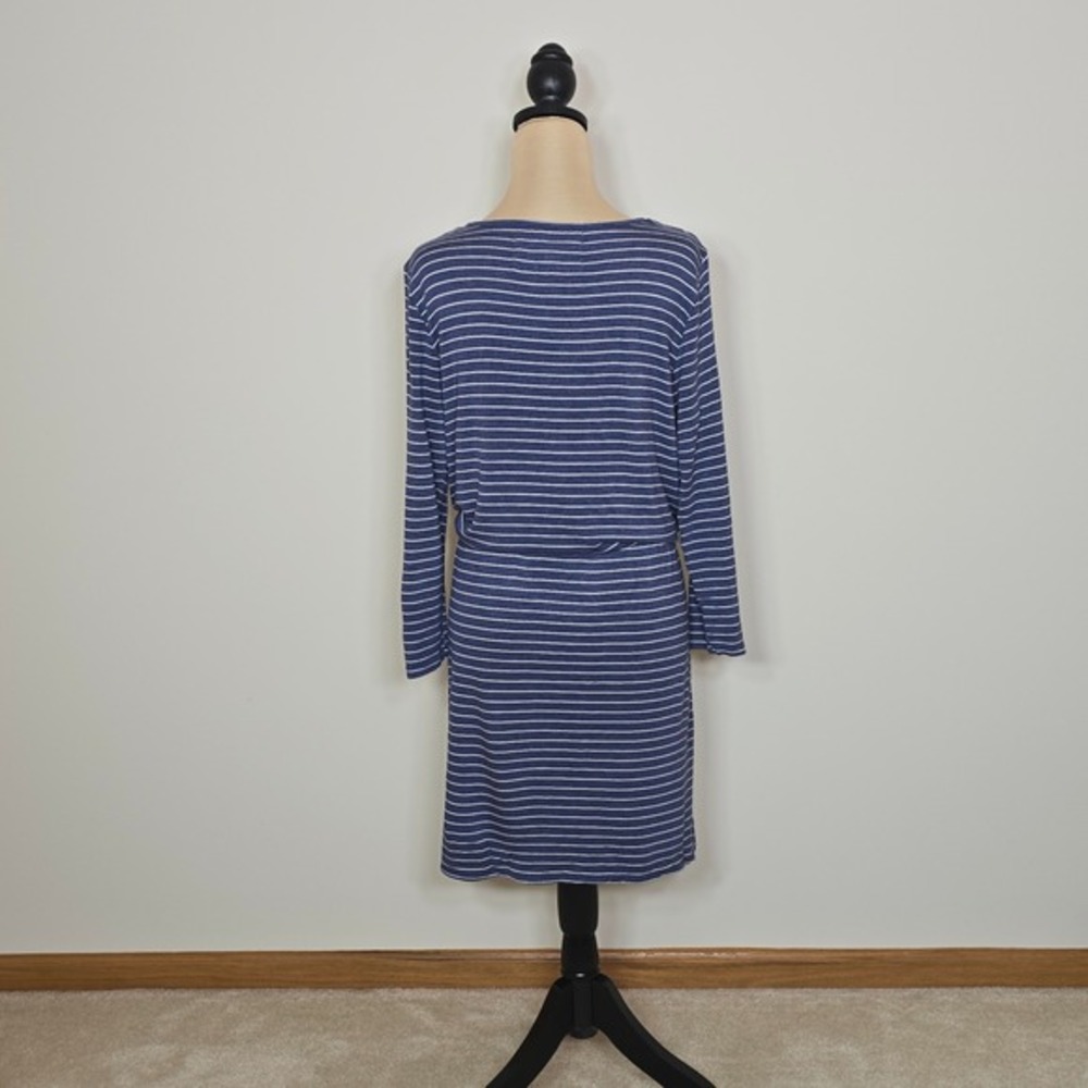 Cupio Blue White Striped 3/4 Sleeve Drawstring Waist Knit Dress XL - Picture 2 of 6